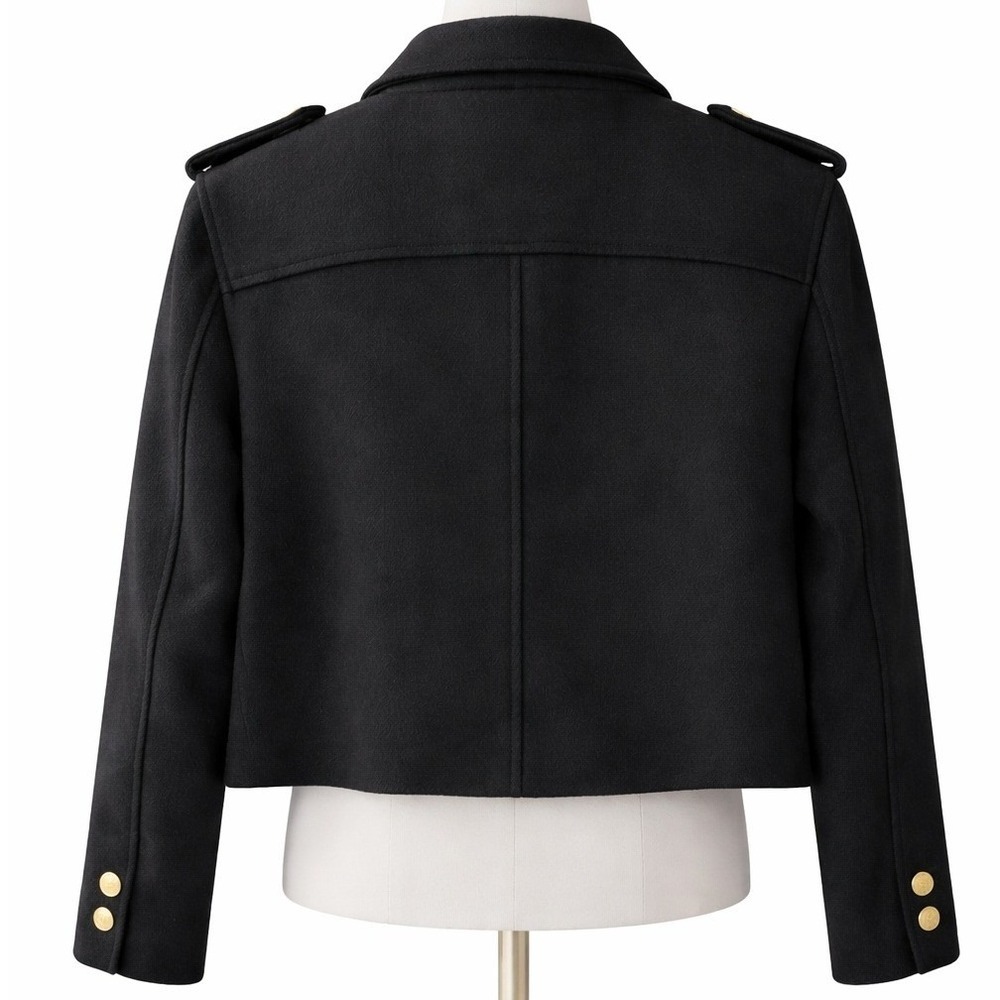 EDIT Jason Wu Womens Black Cropped Military Jacket Gold Buttons JE442007 Size 10 - Picture 2 of 7